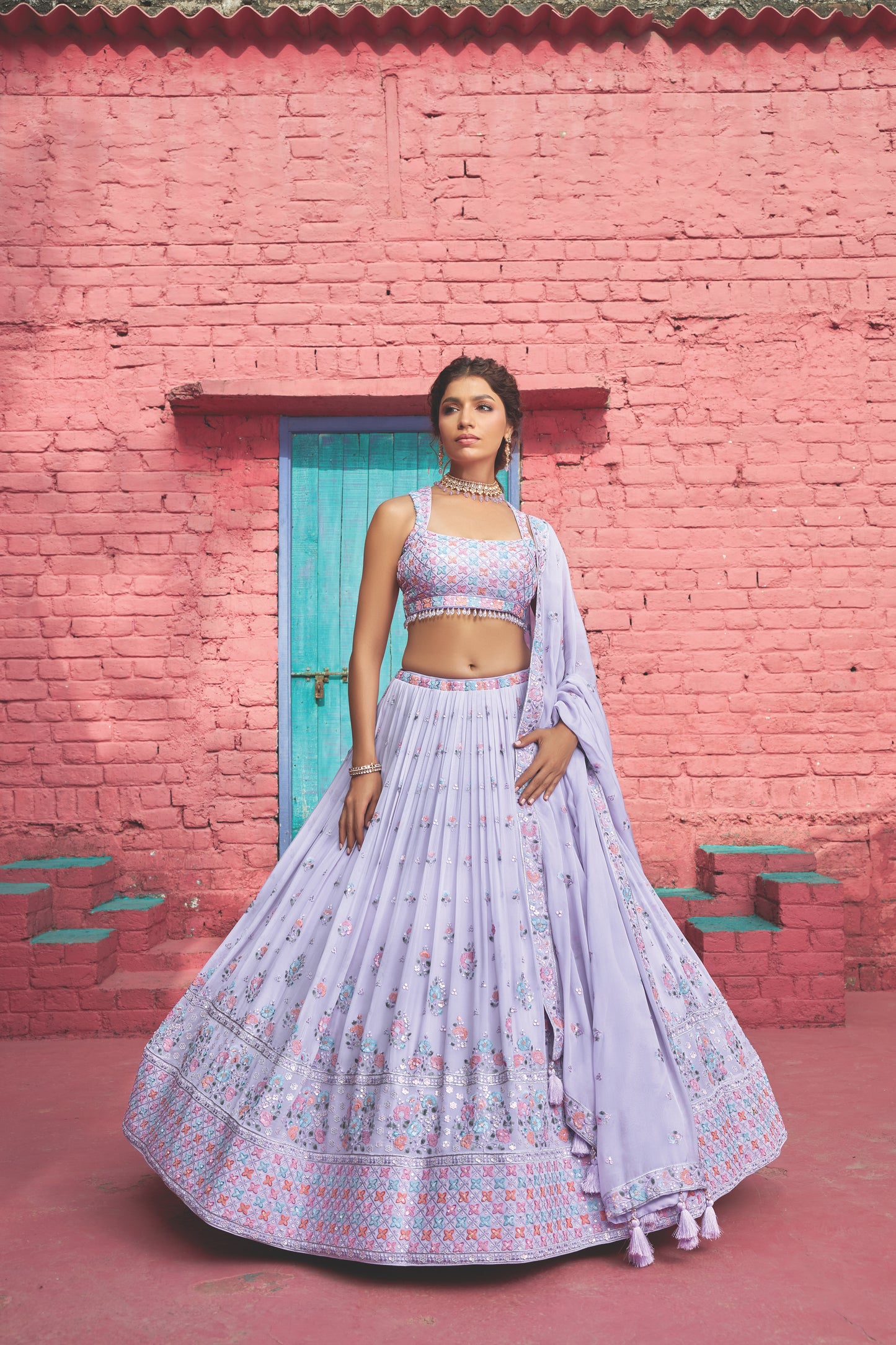 Lilac Sequin Embroidery 3-piece Lehenga Choli