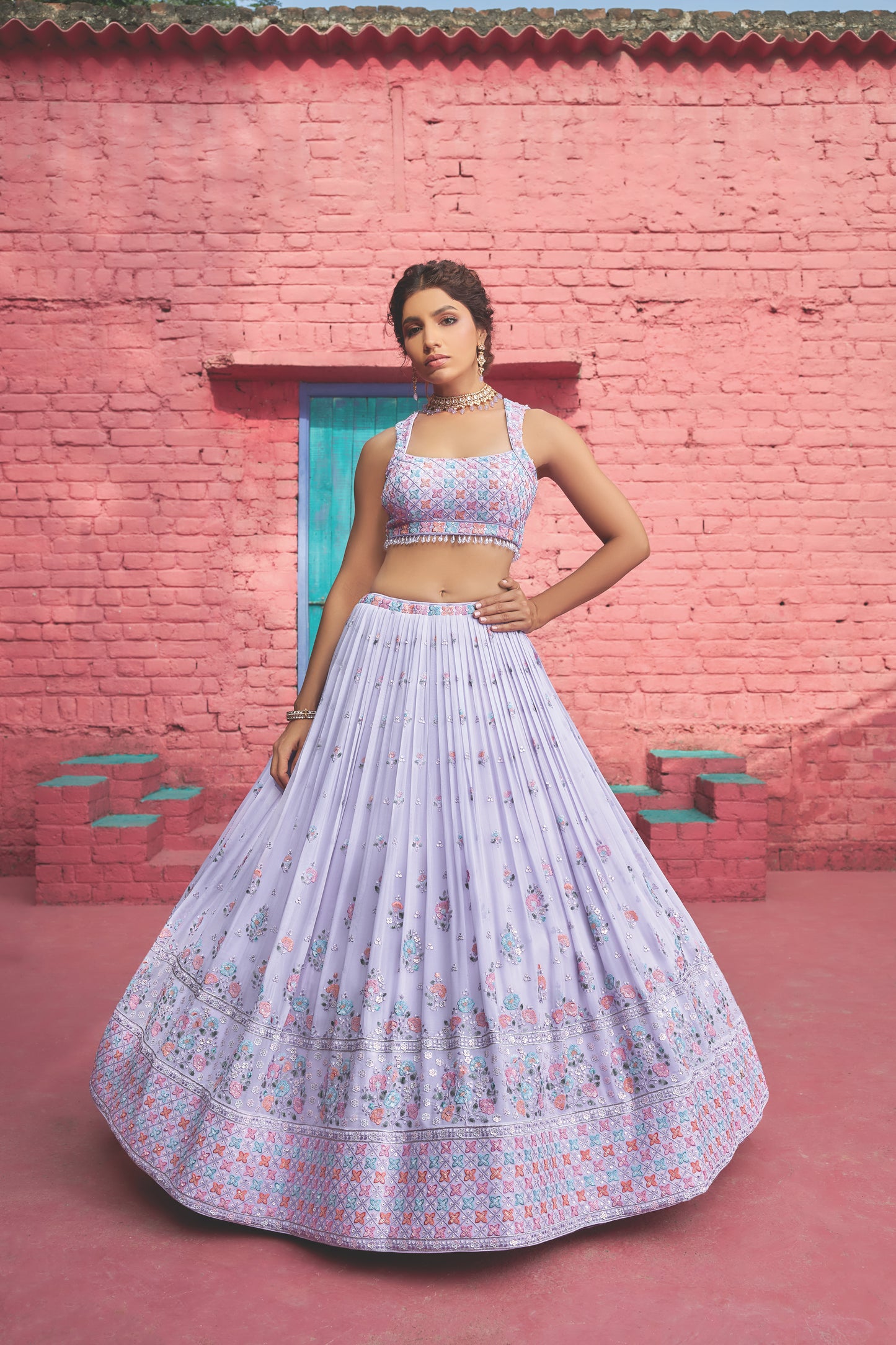 Lilac Sequin Embroidery 3-piece Lehenga Choli