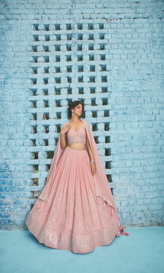 Pink Sequins Georgette 3-piece Lehenga Choli