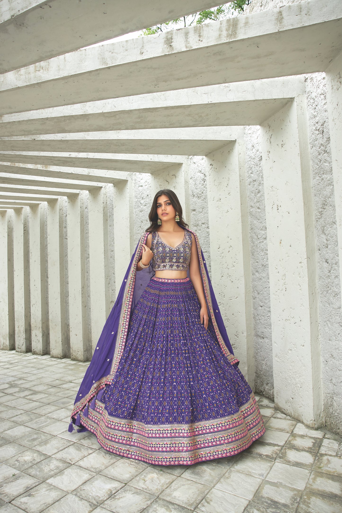 Purple digital printed 3- piece Lehenga Choli